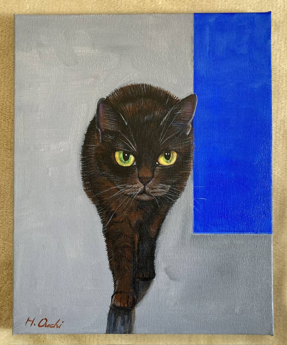 黒猫の絵 一点物 アクリル画 ネコのイラスト 448_画像1
