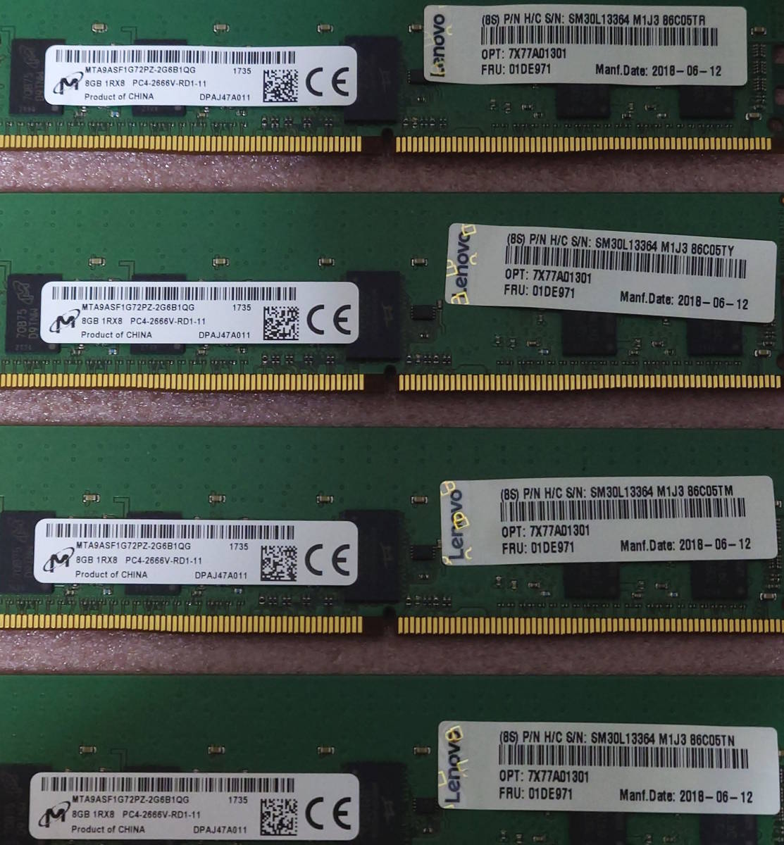 ■Micron MTA9ASF1G72PZ-2G6B1 4枚セット - PC4-21300/DDR4-2666/PV4-2666V ECC REG/Registered 288Pin DDR4 RDIMM 32GB(8GB x4) 動作品_画像3