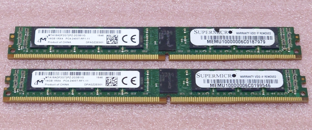 ●Micron MTA18ADF2G72PZ-2G3B1 2枚セット - PC4-19200/DDR4-2400/PC4-2400T ECC Registered 288Pin VLP DDR4 RDIMM 32GB(16GB x2) 動作品_画像1