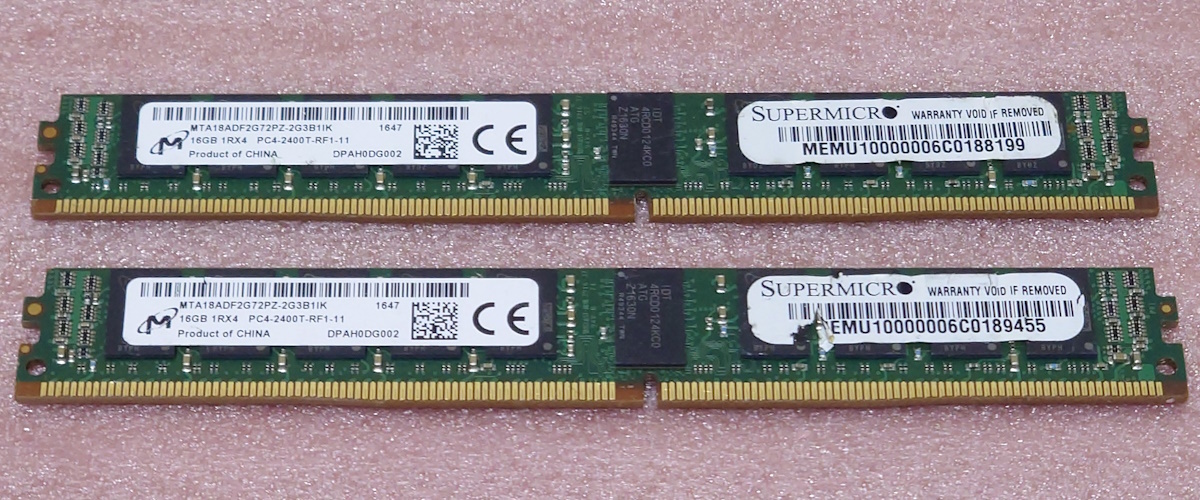 ◎Micron MTA18ADF2G72PZ-2G3B1 2枚セット - PC4-19200/DDR4-2400/PC4-2400T ECC Registered 288Pin VLP DDR4 RDIMM 32GB(16GB x2) 動作品の画像1