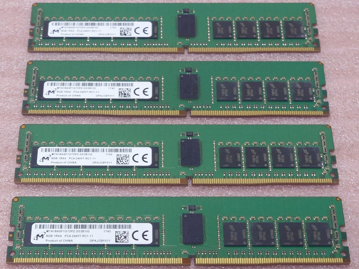 ◆Micron MTA18ASF1G72PZ-2G3B1 4枚セット - PC4-19200/DDR4-2400/PC4-2400T ECC REG/Registered 288Pin DDR4 RDIMM 32GB(8GB x4) 動作品_画像1