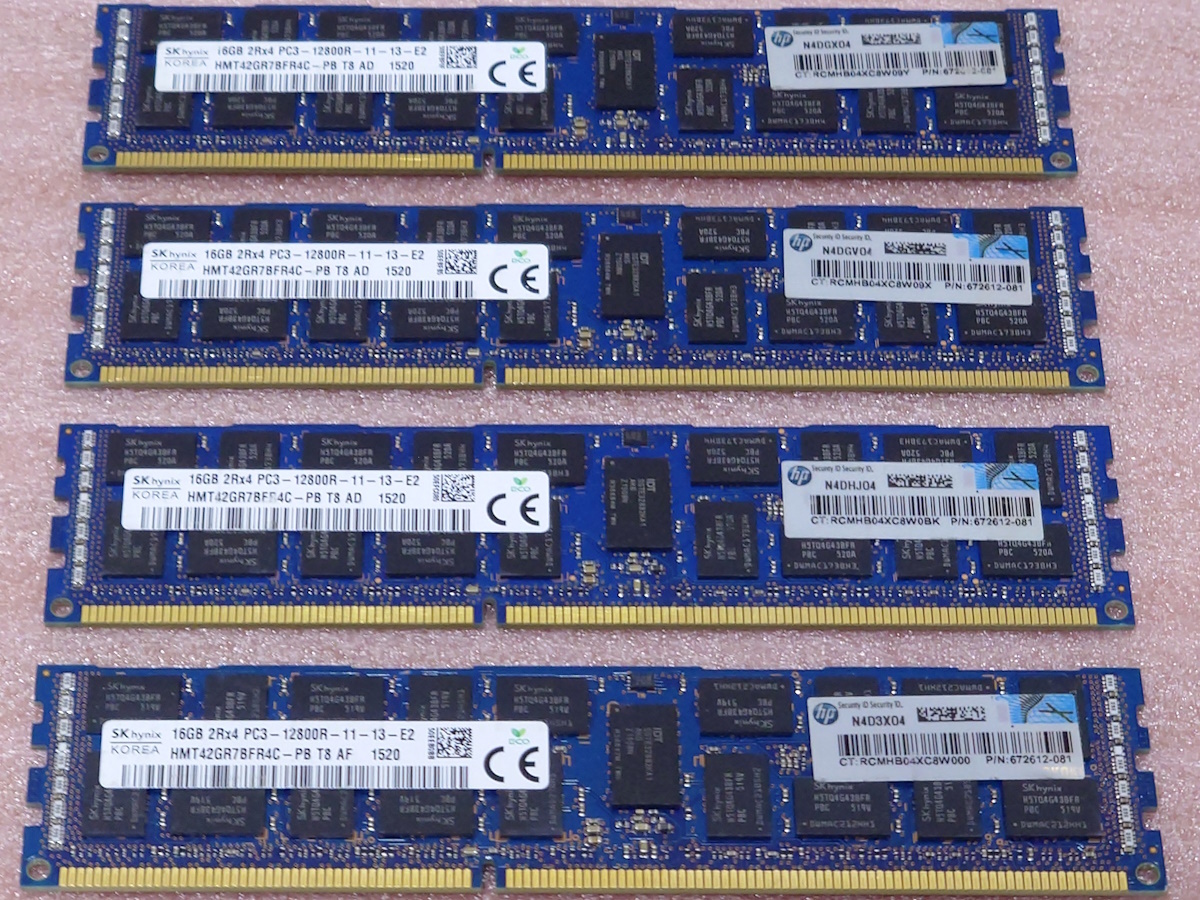 ○SK hynix HMT42GR7BFR4C-PB 4枚セット - PC3-12800R/DDR3-1600 ECC REG/Registered 240Pin DDR3 RDIMM 64GB(16GB x4) 動作品_画像1