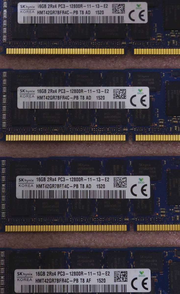 ○SK hynix HMT42GR7BFR4C-PB 4枚セット - PC3-12800R/DDR3-1600 ECC REG/Registered 240Pin DDR3 RDIMM 64GB(16GB x4) 動作品_画像3