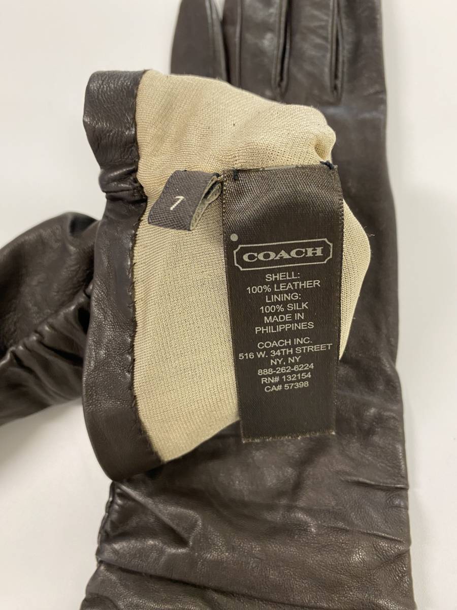 [ beautiful goods ] Coach COACH lady's leather long glove brown group leather gloves silk lining size 7gya The - design 