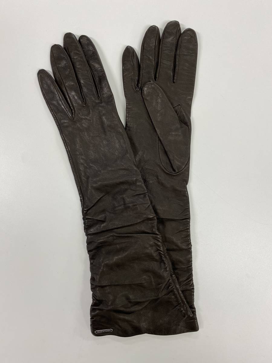 [ beautiful goods ] Coach COACH lady's leather long glove brown group leather gloves silk lining size 7gya The - design 