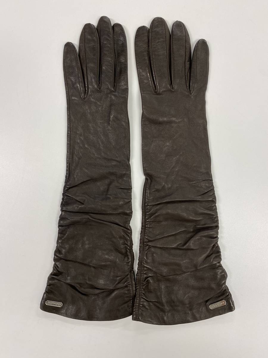 [ beautiful goods ] Coach COACH lady's leather long glove brown group leather gloves silk lining size 7gya The - design 