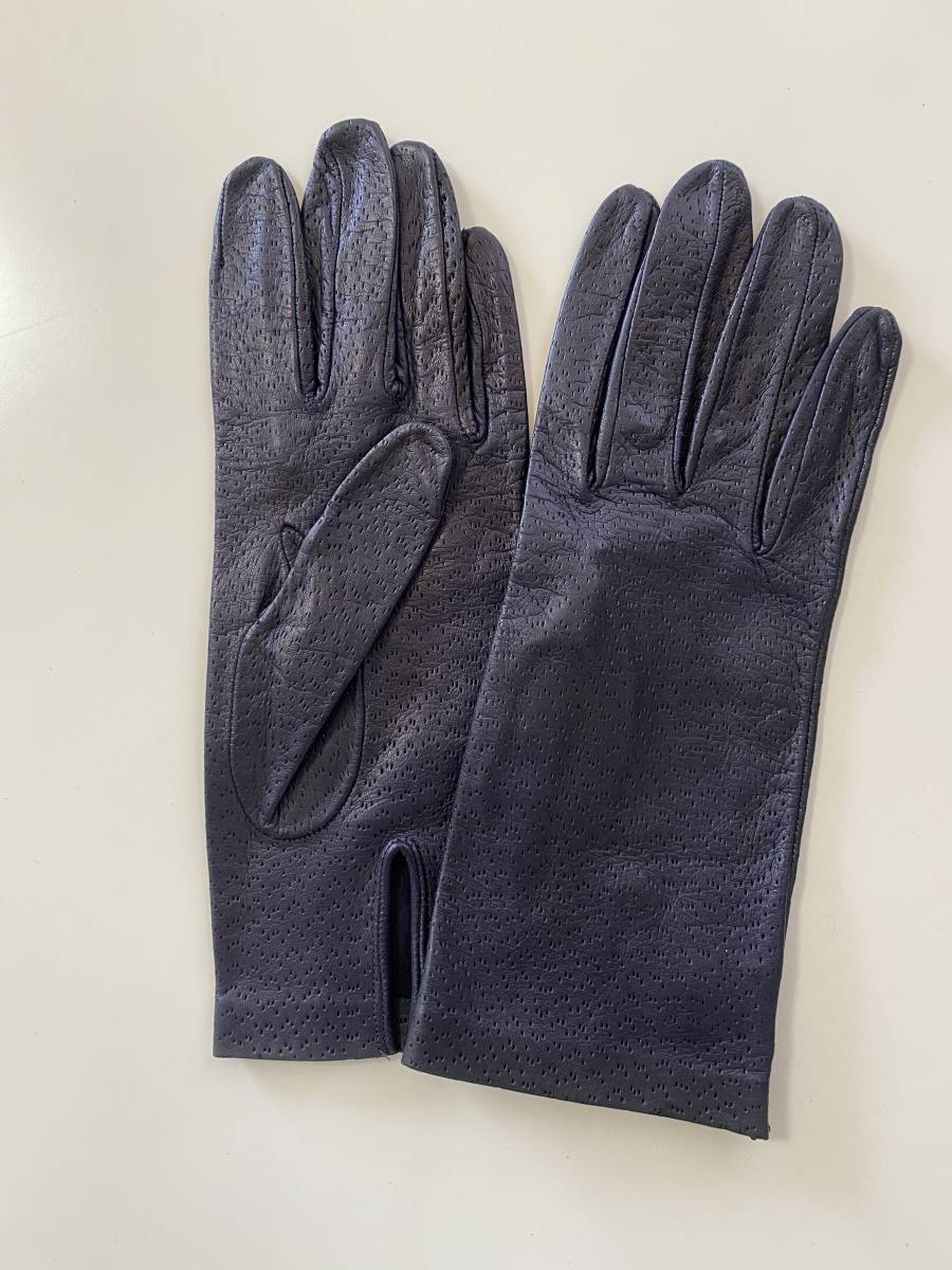 [ beautiful goods ] Italy Sergio *tikoli lady's leather glove navy leather gloves lining less Sergio Di Cori