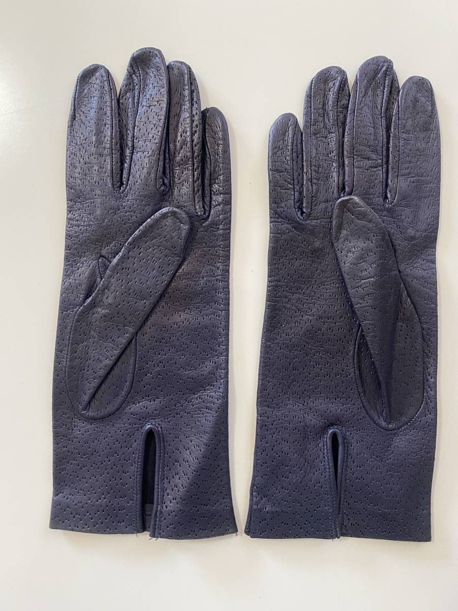 [ beautiful goods ] Italy Sergio *tikoli lady's leather glove navy leather gloves lining less Sergio Di Cori