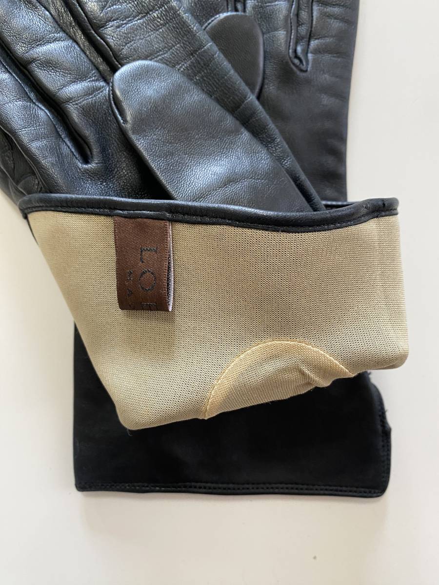 [ beautiful goods ] Loewe LOEWE France made lady's leather glove black black leather gloves silk lining 