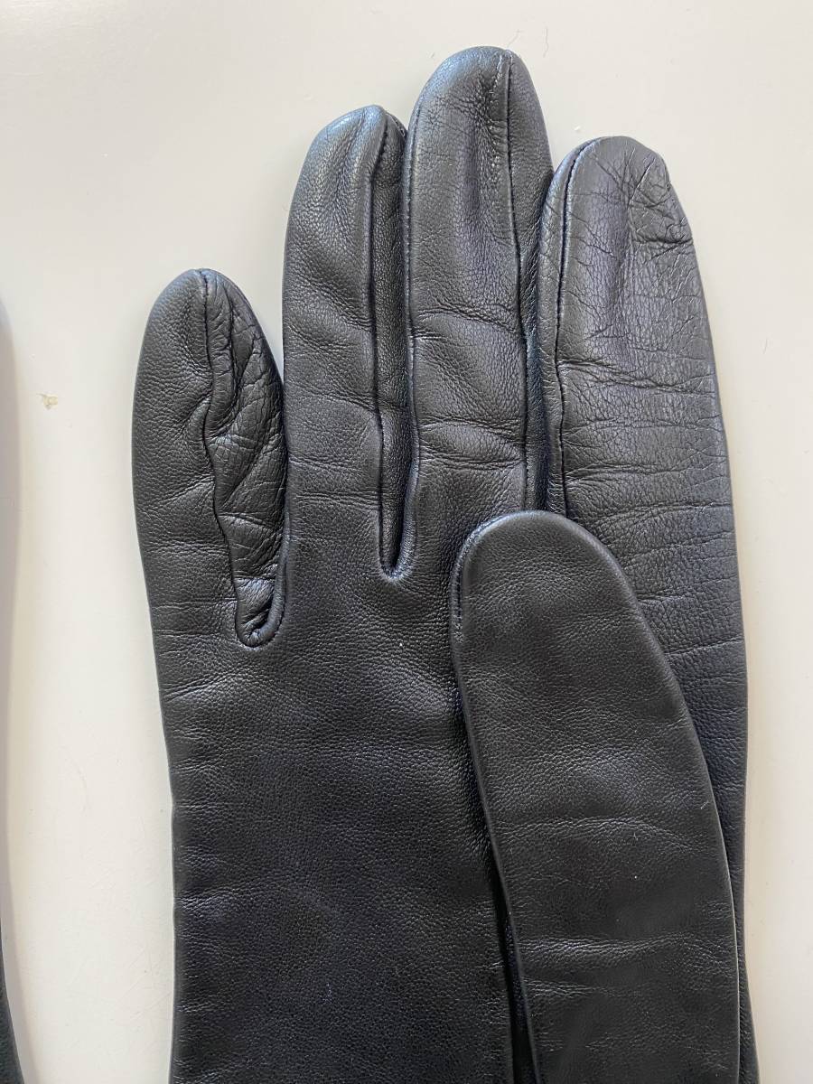 [ beautiful goods ] Loewe LOEWE France made lady's leather glove black black leather gloves silk lining 