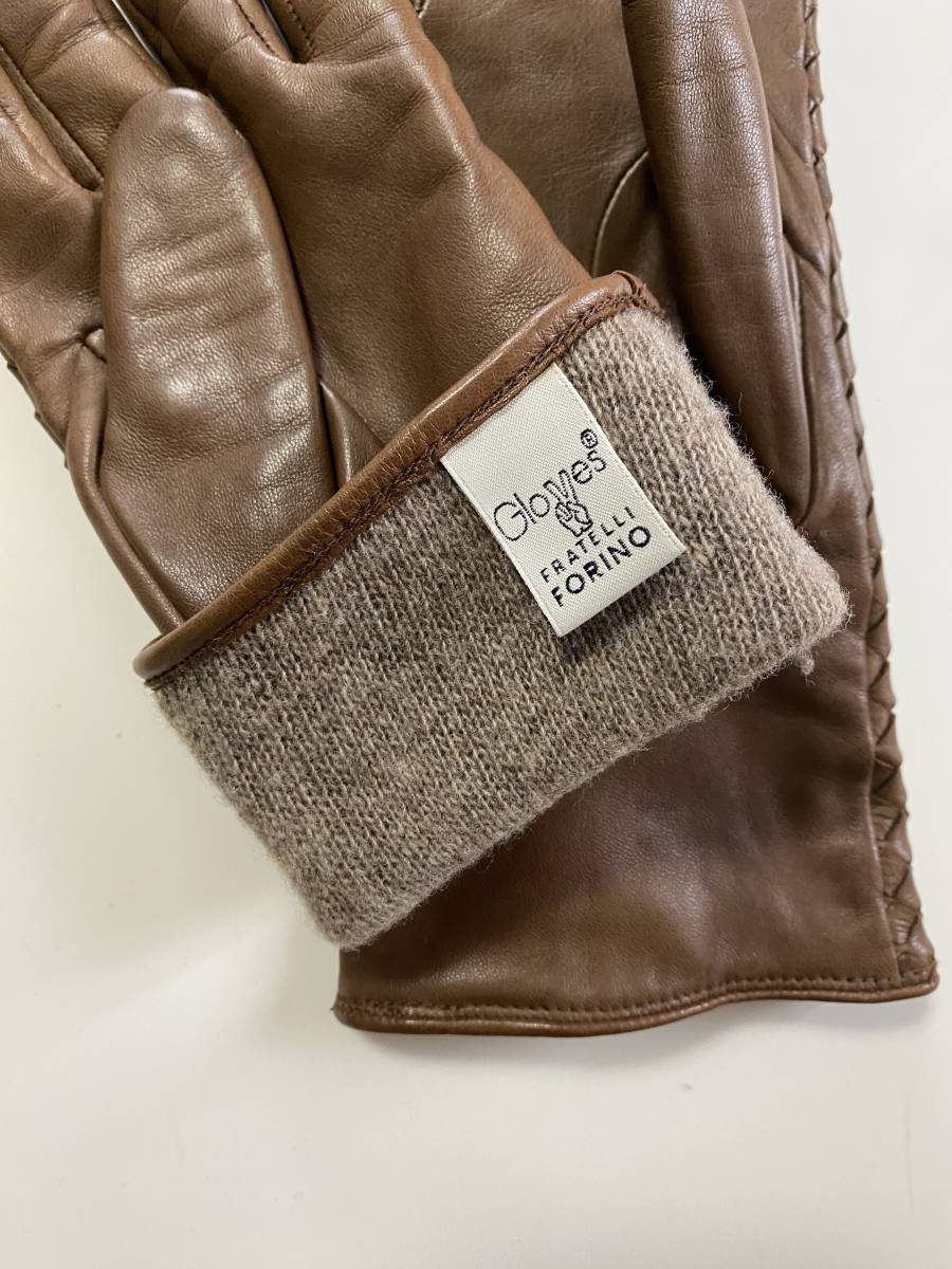 [ beautiful goods ] Italy made Gloves lady's size leather glove Brown leather gloves cashmere . wool lining size 7