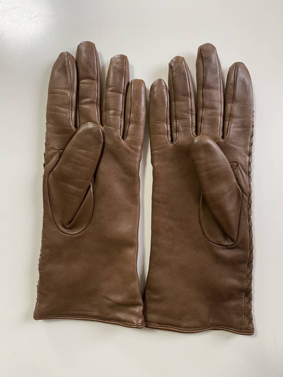 [ beautiful goods ] Italy made Gloves lady's size leather glove Brown leather gloves cashmere . wool lining size 7