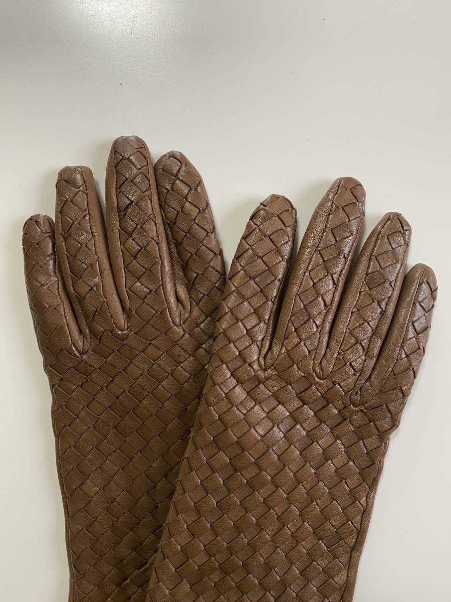 [ beautiful goods ] Italy made Gloves lady's size leather glove Brown leather gloves cashmere . wool lining size 7