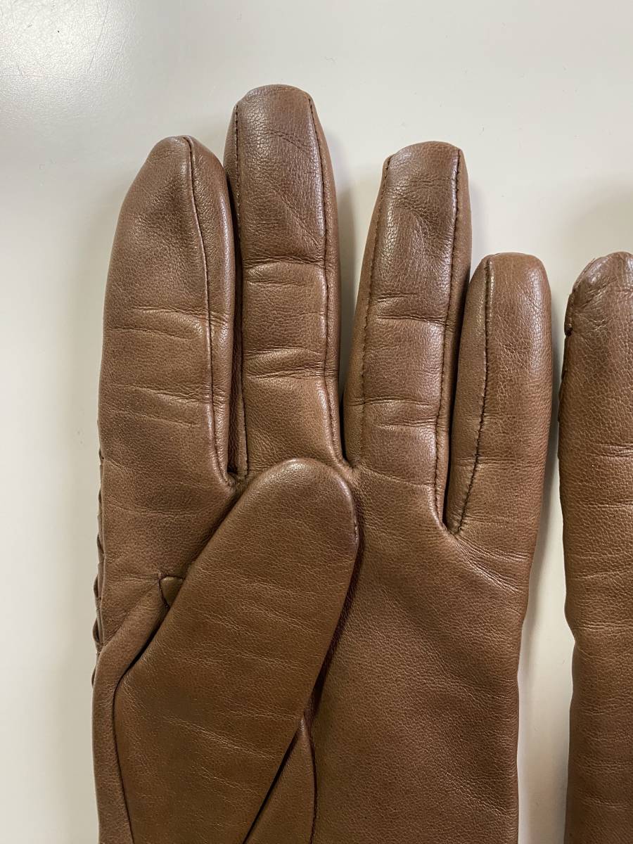 [ beautiful goods ] Italy made Gloves lady's size leather glove Brown leather gloves cashmere . wool lining size 7
