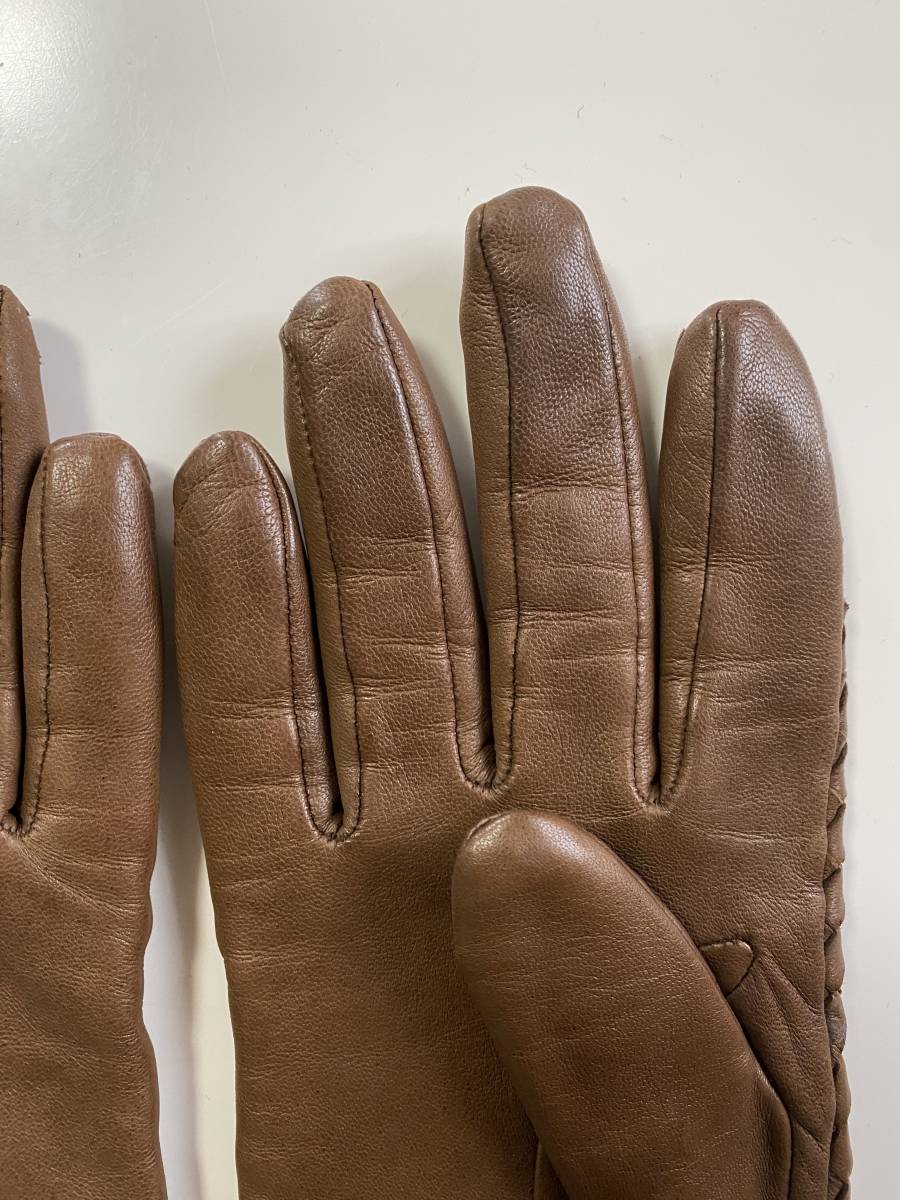 [ beautiful goods ] Italy made Gloves lady's size leather glove Brown leather gloves cashmere . wool lining size 7