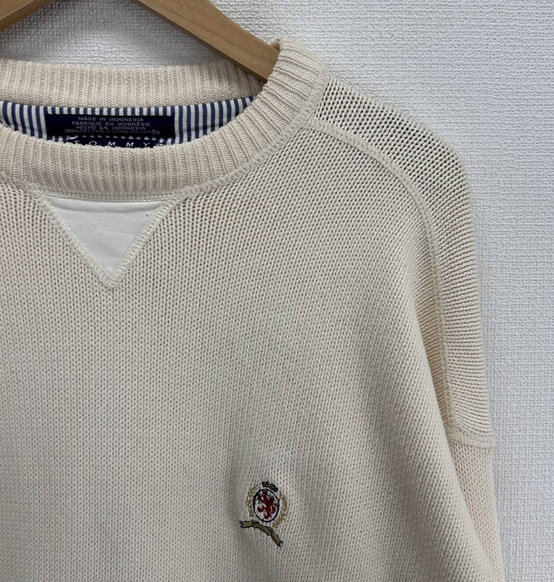 TOMMY HILFIGER トミーヒルフィガー 90s 90年代 コットンニット セーター ワンポイント 刺繍 XL 10093320_画像3