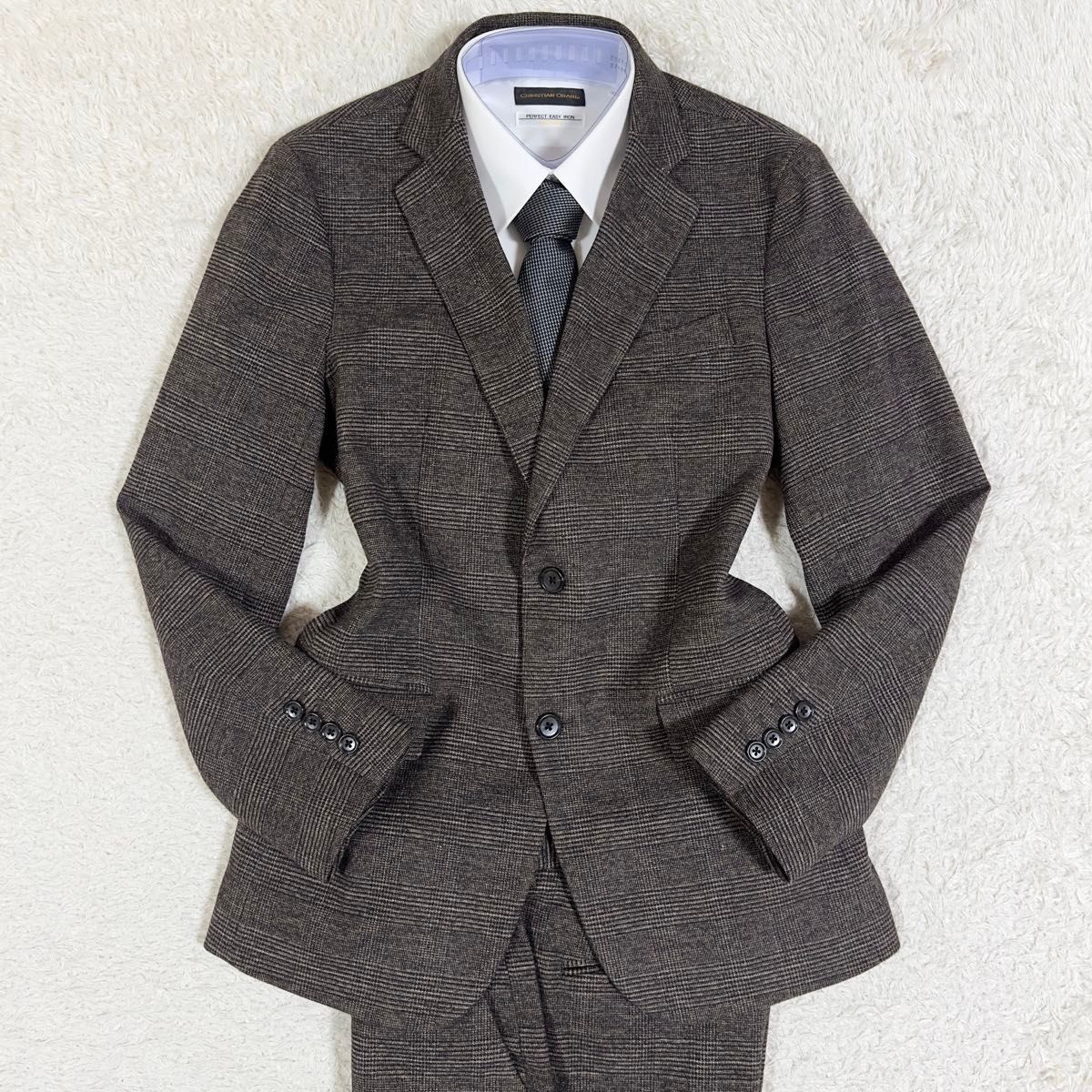 【美品】GU ジーユー スーツ セットアップ テーラードジャケット グレンチェック ブラウン Sサイズ