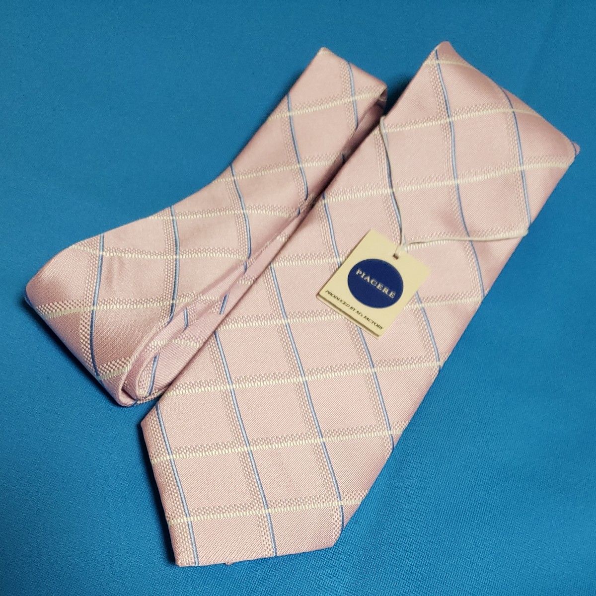 未使用 PIACERE ネクタイ チェック PINK ピンク スーツ M's FACTORY エムズファクトリー タグ付き