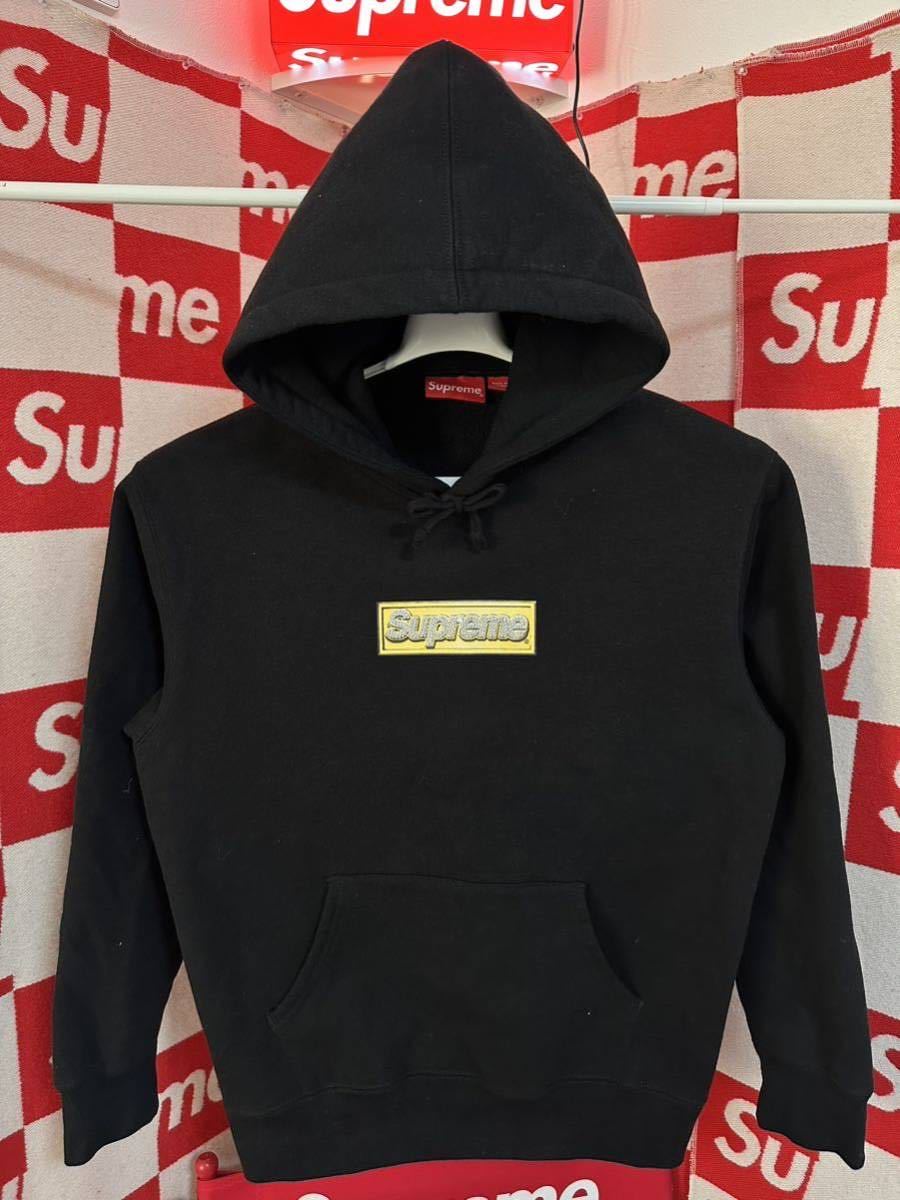 ☆超激レア☆Mサイズ 22SS Supreme Bling Box Logo Hooded Sweatshirt BLack Bring ボックスロゴ 黒 ブラック パーカー クルーネック_画像3