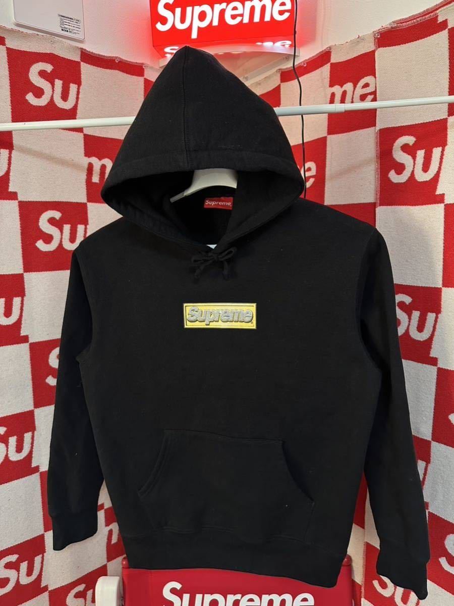 ☆超激レア☆Mサイズ 22SS Supreme Bling Box Logo Hooded Sweatshirt BLack Bring ボックスロゴ 黒 ブラック パーカー クルーネック_画像4