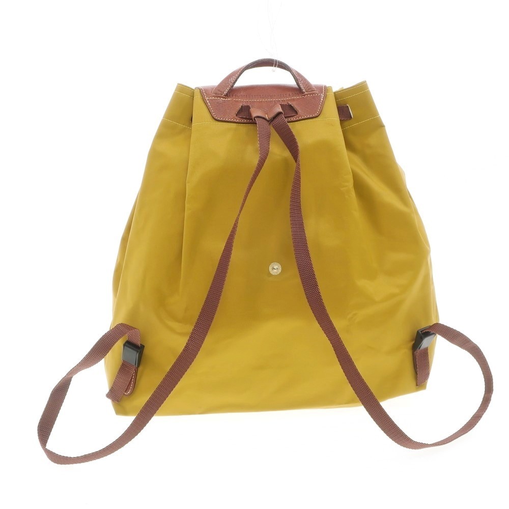 【中古】ロンシャン Longchamp ナイロン バックパック・リュック マスタードイエローxブラウン【W33xH36xD11.5】[APD]_画像2