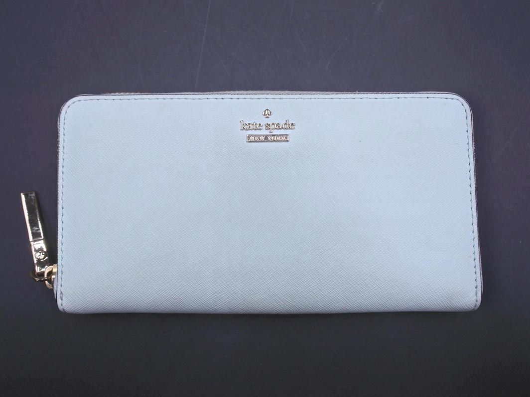 kate spade ケイトスペード PWRU5073B ラウンドジップ 長 財布 水色 ■■ ☆ eac6 レディース_画像1