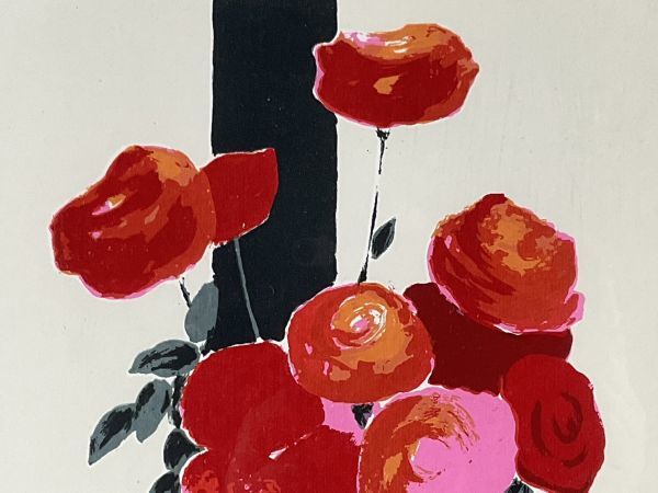 真作□リトグラフ□清水勝男□花瓶の花□可愛らしい逸品□額付 真作□リトグラフ□清水勝男□花瓶の花□可愛らしい逸品□額付