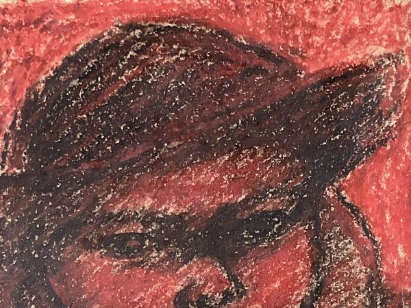 模写■肉筆・クレヨン■作者不詳■赤い人物画■1947年■額付絵画　2a_画像4