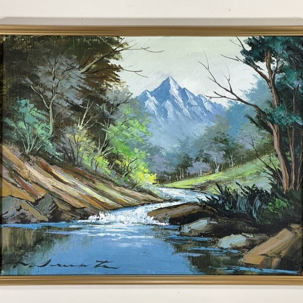 真作□油彩□岩田宏明□面河渓清流□美しい逸品□額付絵画 1c 真作□油彩□岩田宏明□面河渓清流□美しい逸品□額付絵画 1c