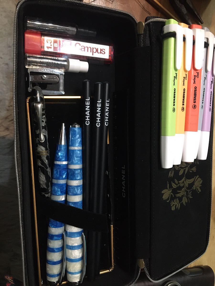 CHANEL筆箱、万年筆、ボールペン、ビンテージシャーペン、えんぴつ、消しゴム、定規_画像3