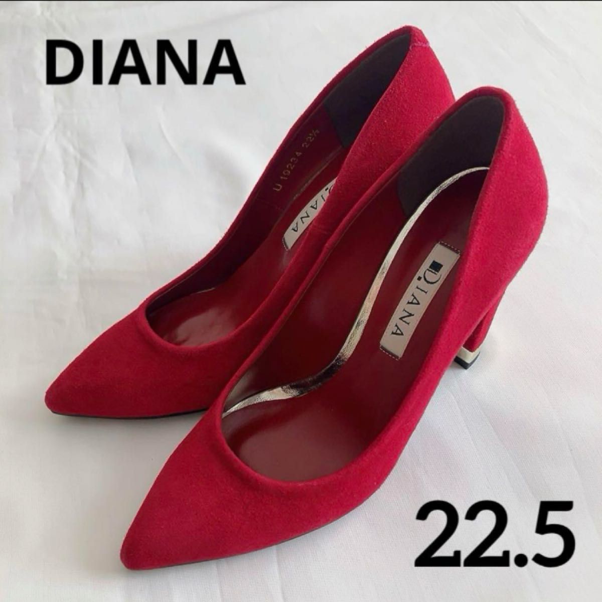 ダイアナ】DIANA スエード ハイヒール 22 5 赤 太ヒール 美品 