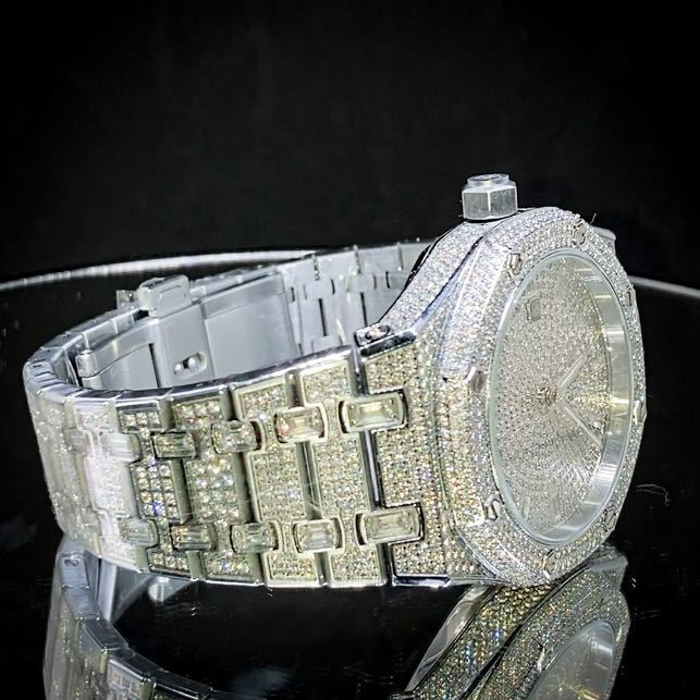 ★超豪華★ フルパヴェストーン オクタゴン スイス自動巻 メンズ腕時計 ステンレス