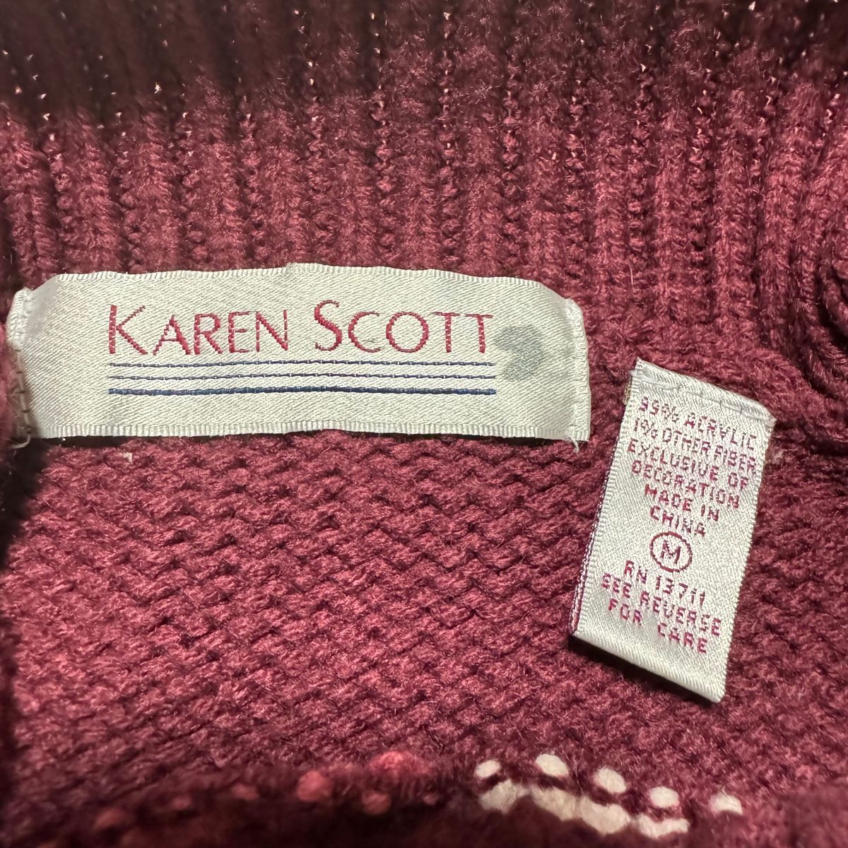 KAREN SCOTT カレンスコット ボトルネック ニット デザインニット セーター メンズ サイズM マルチカラー 総柄
