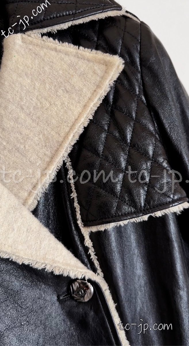  Chanel пальто CHANEL черный чёрный высший класс овчина кожа .. . легкий! первоклассный. удобный двойной CC Logo здесь кнопка очень красивый товар 34