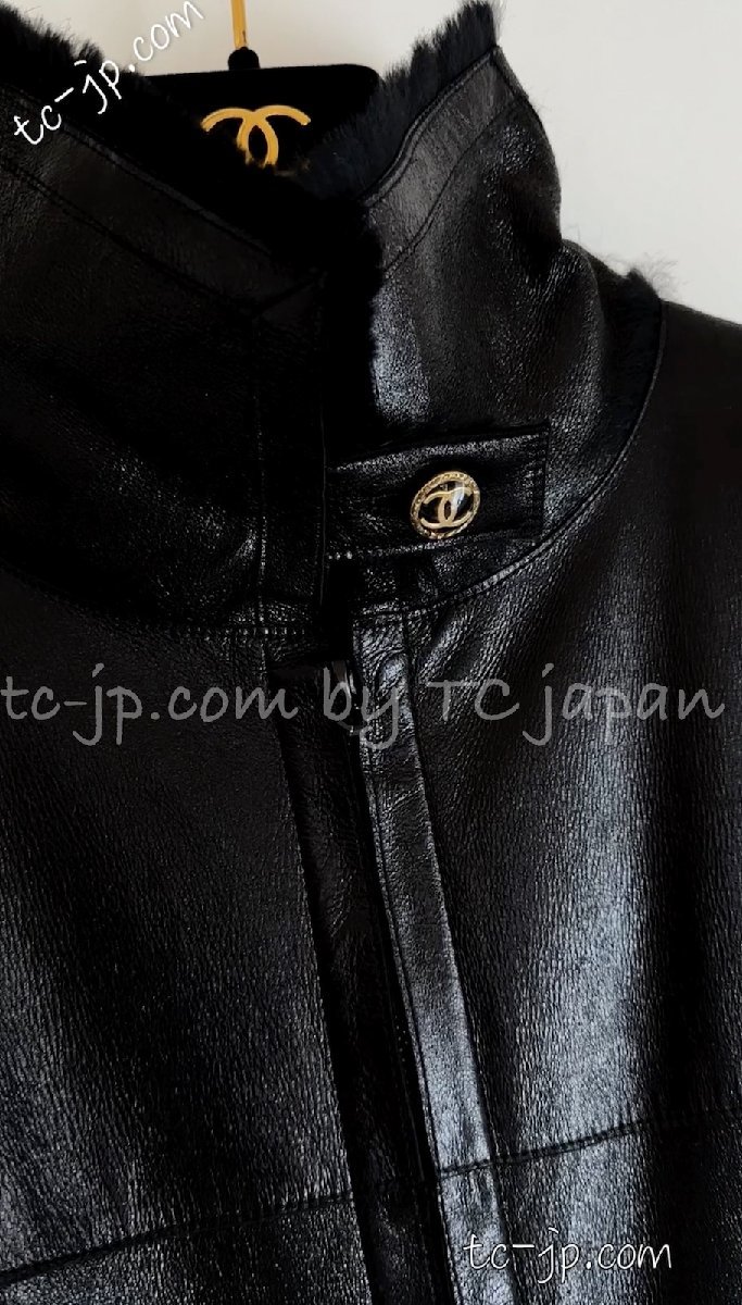 シャネル ジャケット ブルゾン CHANEL ブラック レザー ラビットファー ラパン 超美品 38_画像2