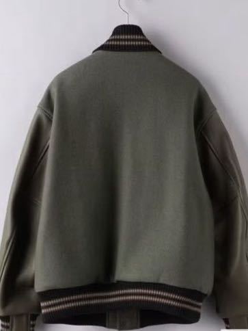 SCYE BASICS　メルトン バーシティ ジャケット　サイ ベーシックカラーOLIVE サイズ38 スタジャン 袖 レザー定価 ¥132,000_画像2