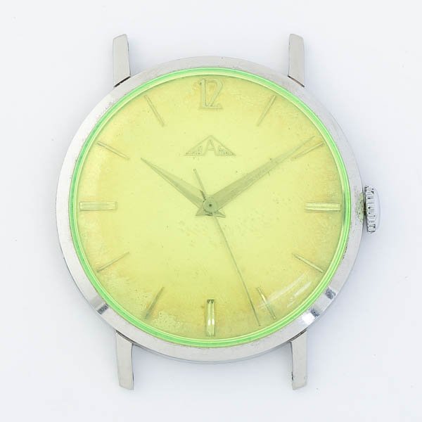 ORANO オラノ 手巻 3針 ラウンドフェイス イエローグリーン カラー風防 スイス製 メンズ腕時計 本体のみ #35626_画像1