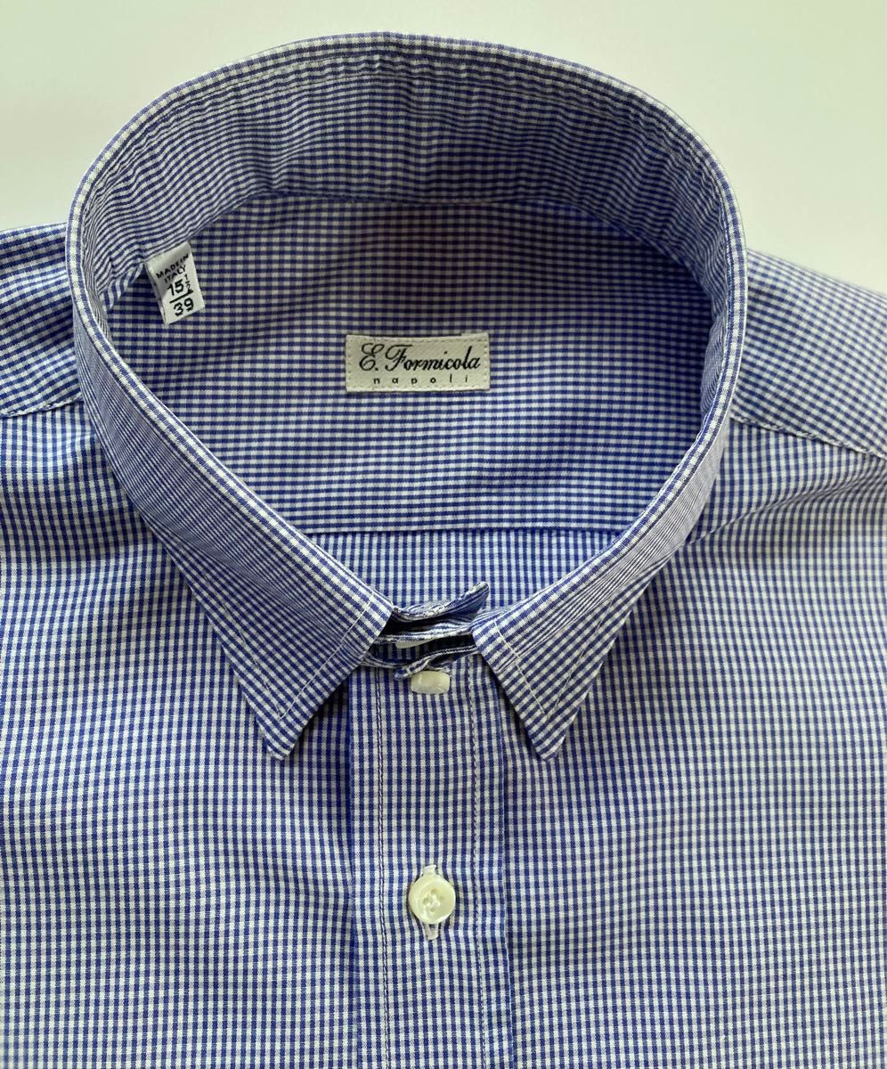 Errico Formicola イタリア製 タブカラーシャツ 39 15 1/2 ブルー