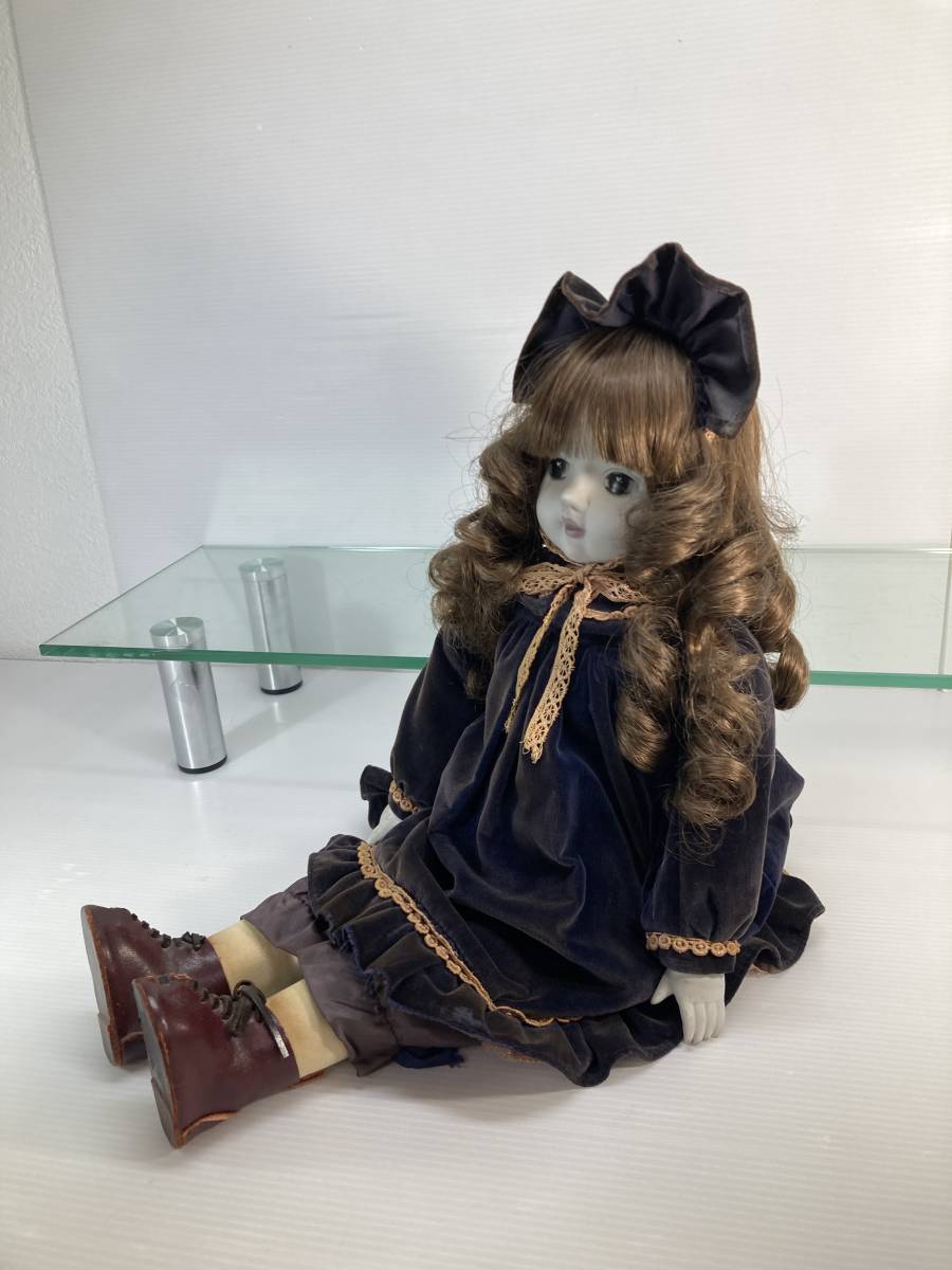 ビスクドール 人形 陶器 昭和レトロ 女の子 コレクターズドール 西洋人形 紺_画像3