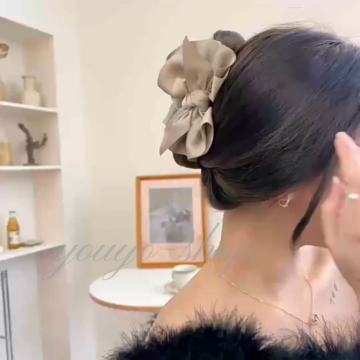 ヘアクリップ リボン バレッタ ヘアアクセサリー 可愛い ヘアアレンジ バレッタ シフォン 黒 ヘアクリップ　髪留め　髪まとめ