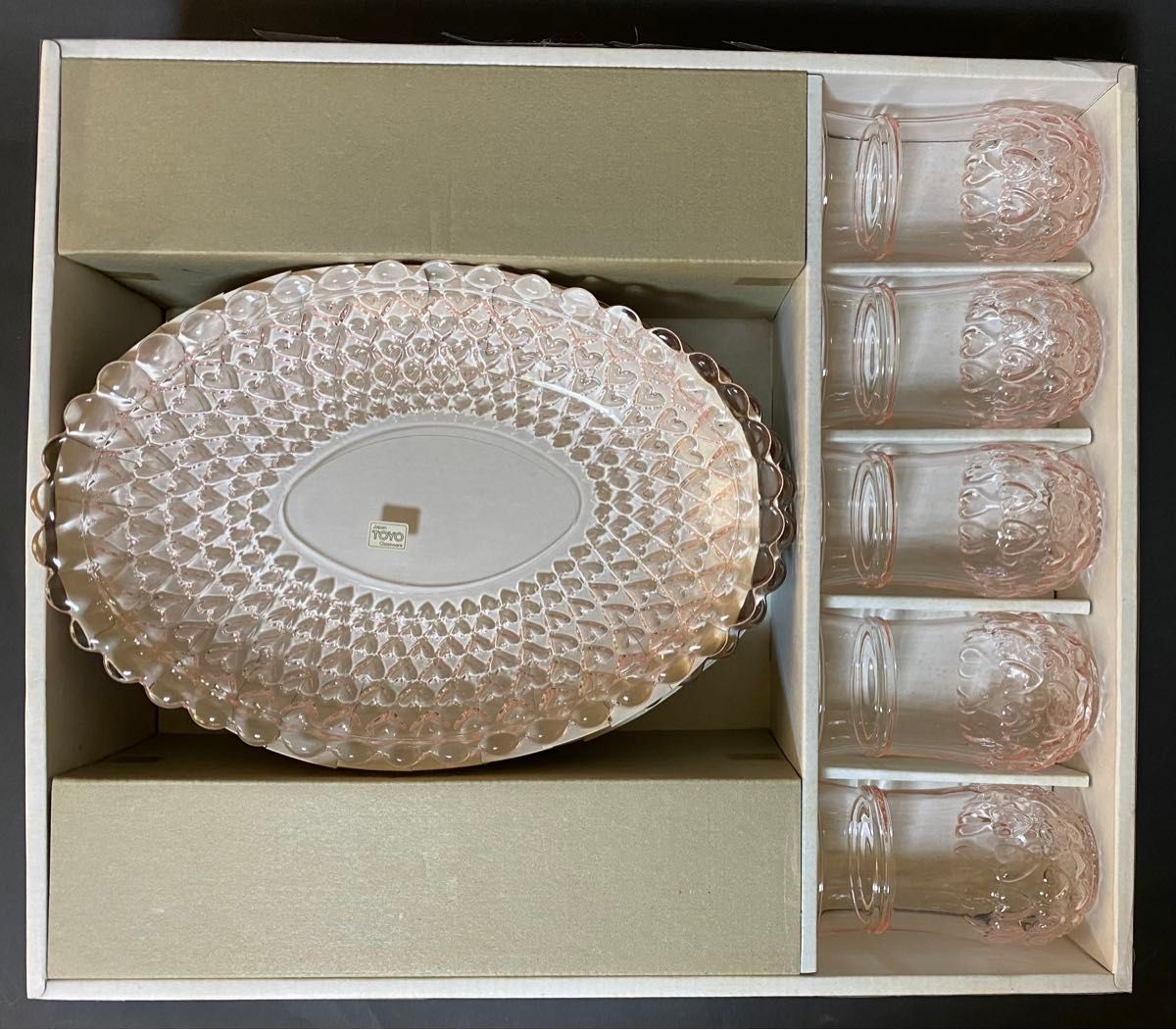 東洋ガラス  シャンゼリゼシリーズ ハート ガラス皿  グラス　コップ ピンク レトロ 10点 未使用品