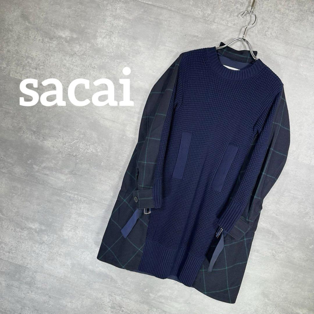 『sacai』サカイ (1) シャツニット ドッキングワンピース / ネイビー