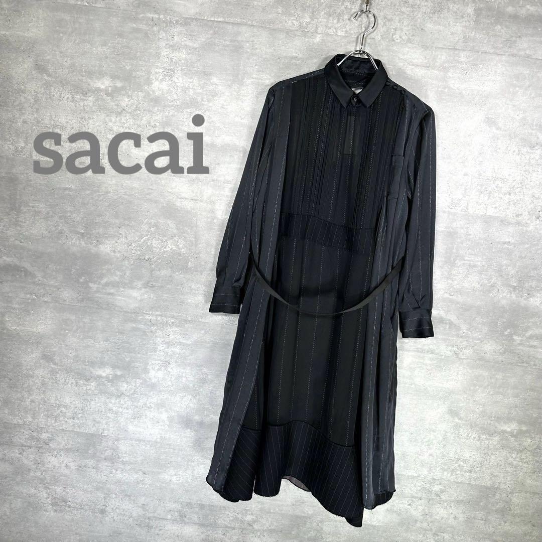 『sacai』サカイ (1) ペチコート付き ストライプ シースルーワンピース_画像1