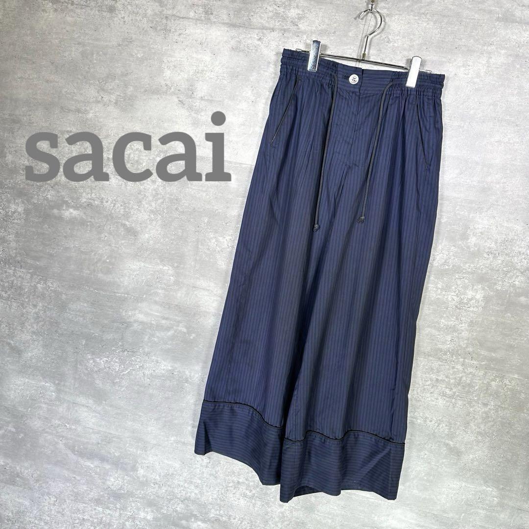 『sacai』 サカイ (1) ストライプ ワイドパンツ / ネイビー