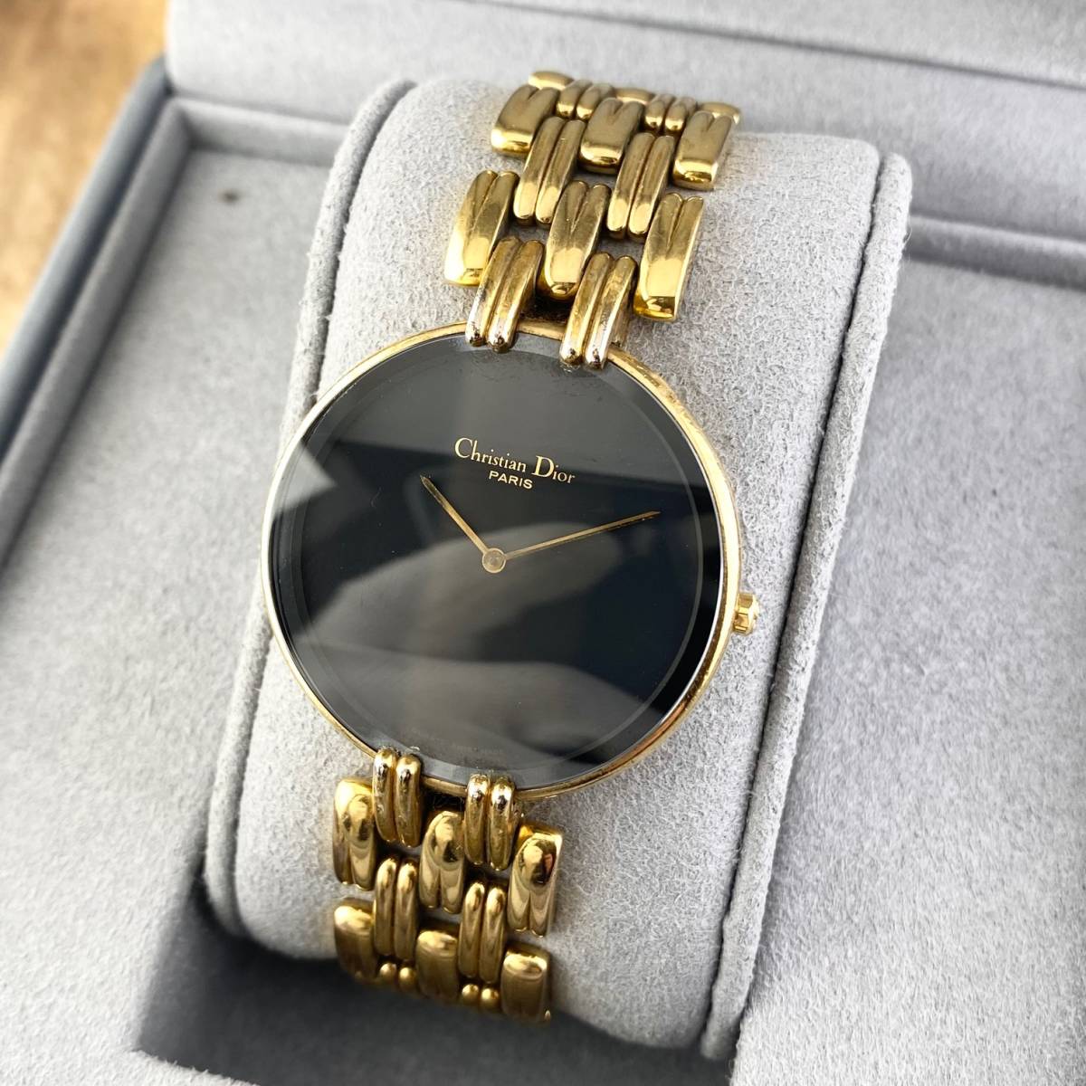 【1円〜】Christian Dior クリスチャン ディオール 腕時計 メンズ バギラ 47.154-2 ブラック文字盤 ゴールド ブラックムーン 可動品_画像2