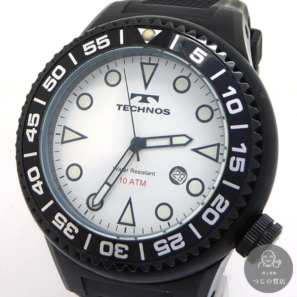 1円～ TECHNOS テクノス T-1144 ダイバー メンズ ウォッチ クォーツ SS＋ラバーベルト ◆送料600円(近畿)～◆～2/5(月)終了 質屋-9284_画像1