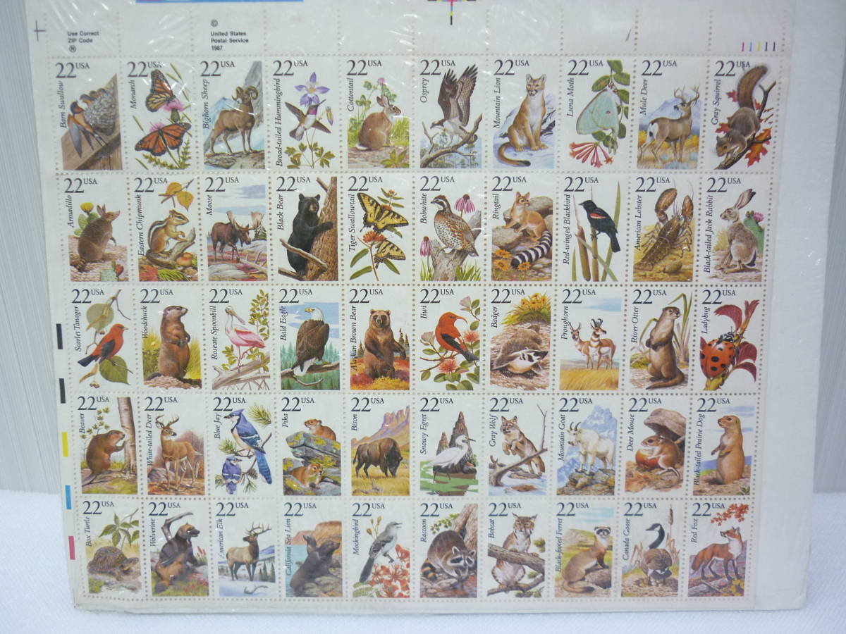 未使用 アメリカ切手 シート 野生動物 トピカル 1987年 USA 外国 切手 動物 シカ リス ヤギ_画像1
