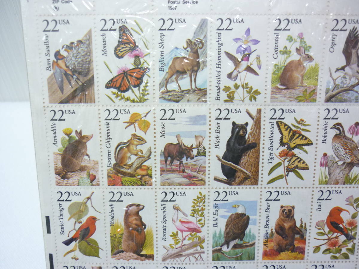 未使用 アメリカ切手 シート 野生動物 トピカル 1987年 USA 外国 切手 動物 シカ リス ヤギ_画像3