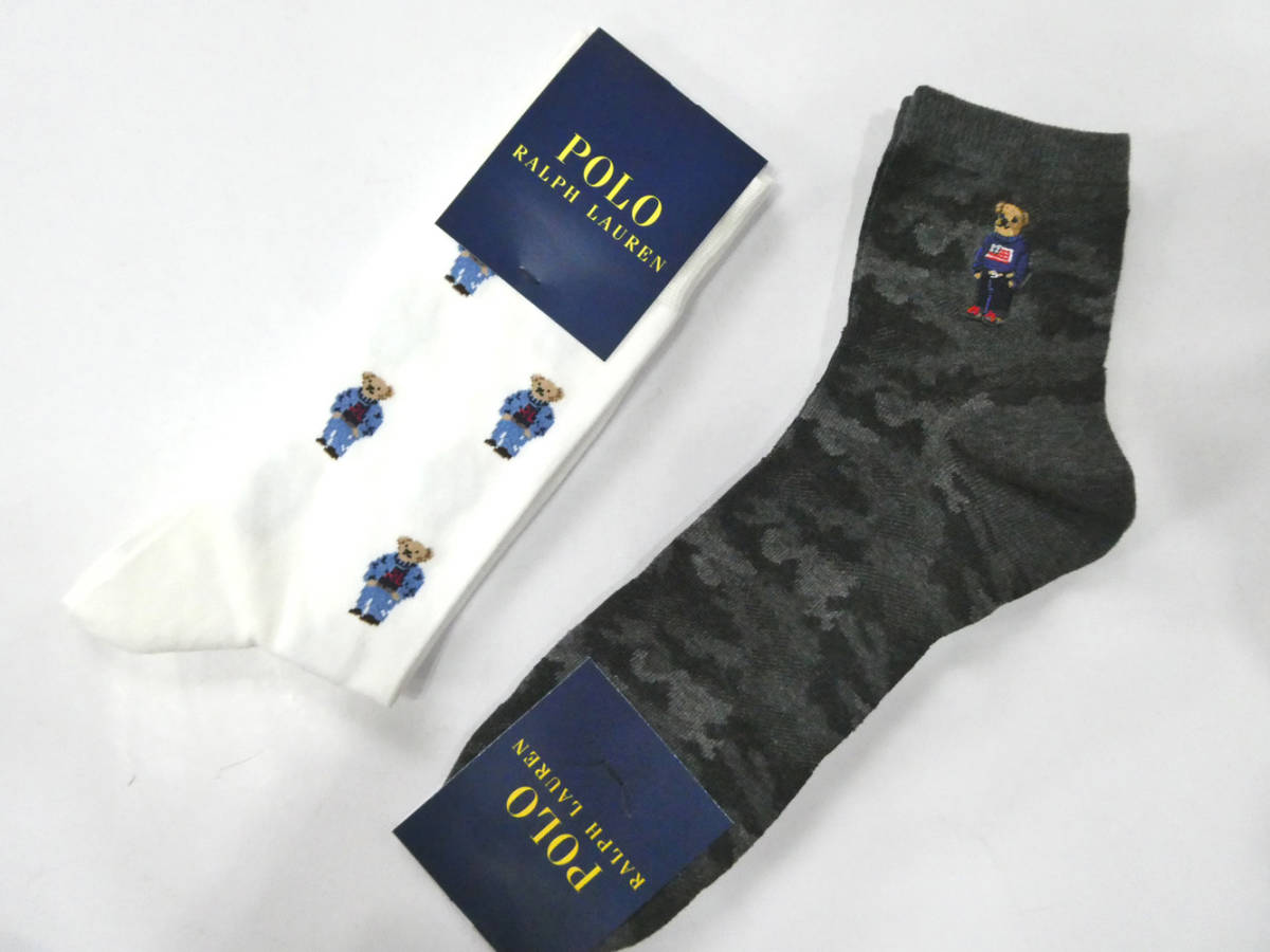 POLO Ralph Lauren new goods!2 pairs set Polo Bear - embroidery other socks 25-27cm charcoal / white free shipping 