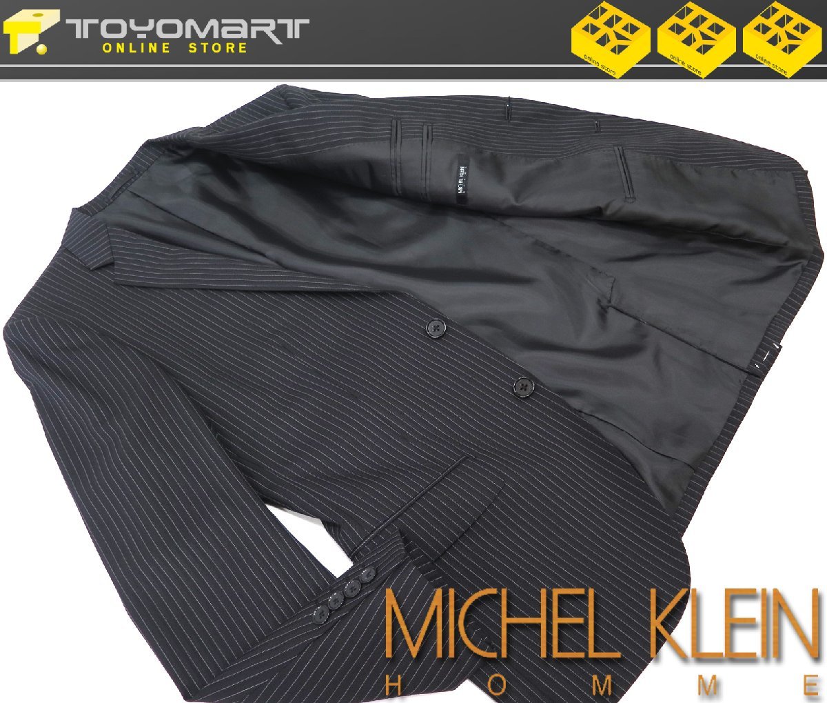 3150●ミッシェルクランオム MICHEL KLEIN HOMME●新品　98250 【ストレッチ】 ストライプ ウール混ジャケット　ブラック/L　定価27500円_画像1